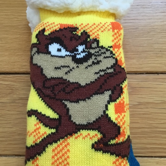 Warner Bros Looney Tunes Tasmanian Devil Sherpa Lined No Slip Cabin Socks - Picture 5 of 9